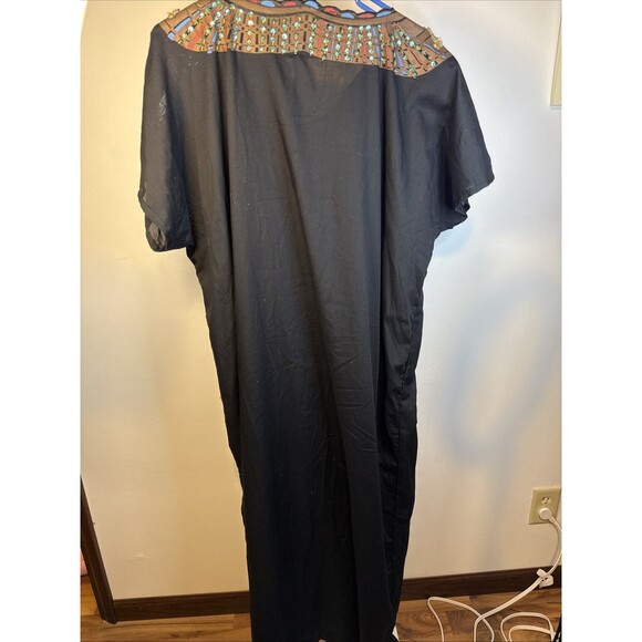 Vintage Egyptian Kaftan Maxi Women Embellished Black with Sequins Beads Ornate - Picture 6 of 6